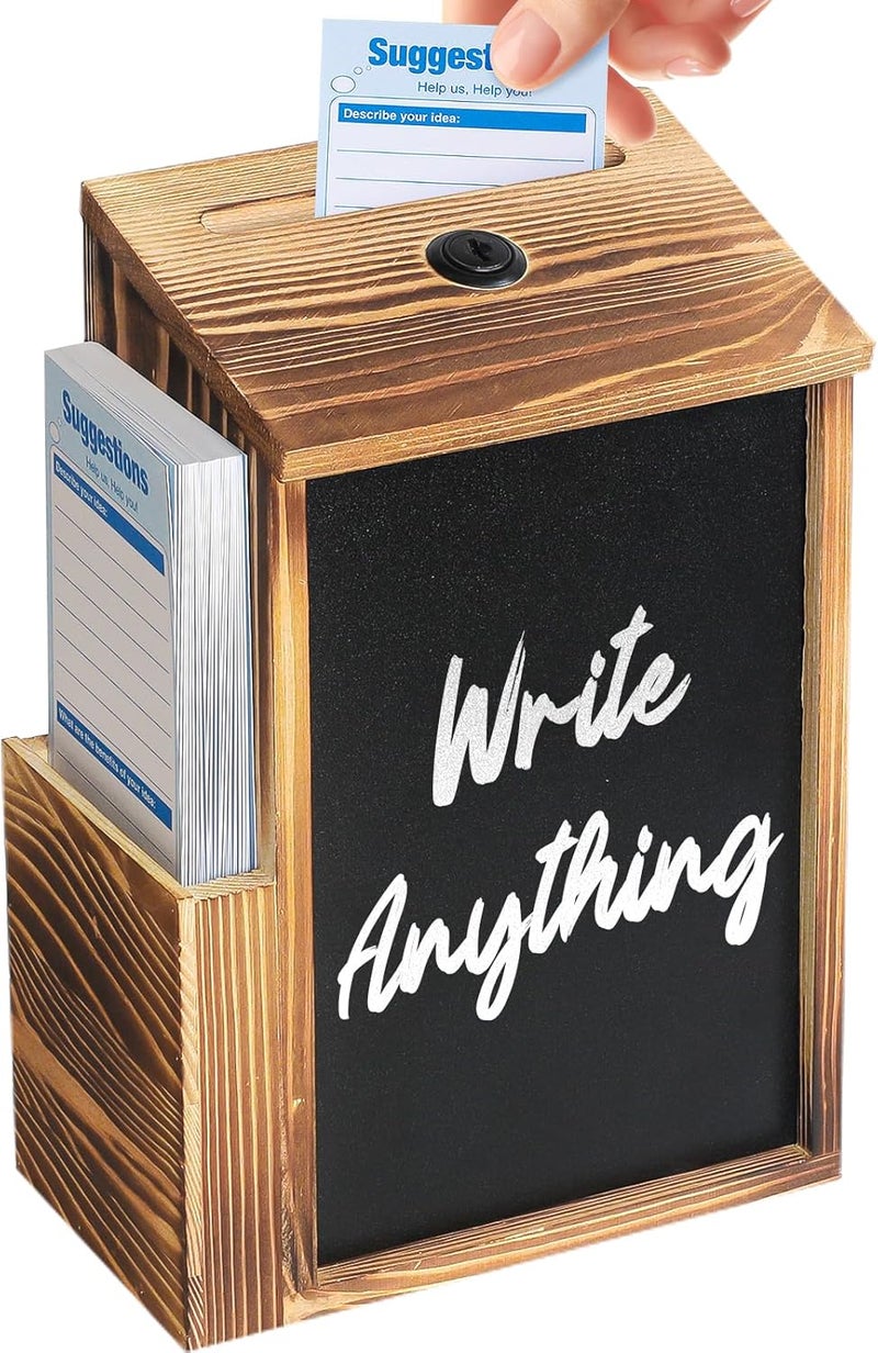 Uniclife Wood Suggestion Box, Wooden Donation Boxes for Fundraising, Prayer Boxes with Chalkboard and 50 Suggestion Cards, Ballot Boxes Tip Drop Box for Wedding Church & Classroom - Image 1